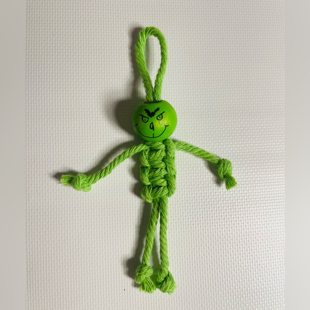 Hand Crafted Macrame Grinch Keychain